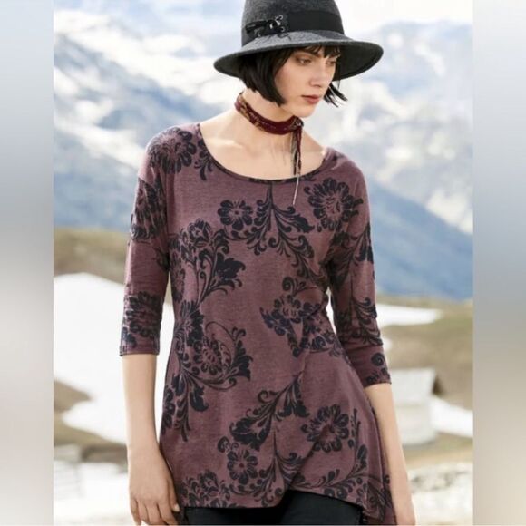 Peruvian Connection Tops - Peruvian Connection Floral Tunic Top Burnout Size Medium 3/4 Sleeve